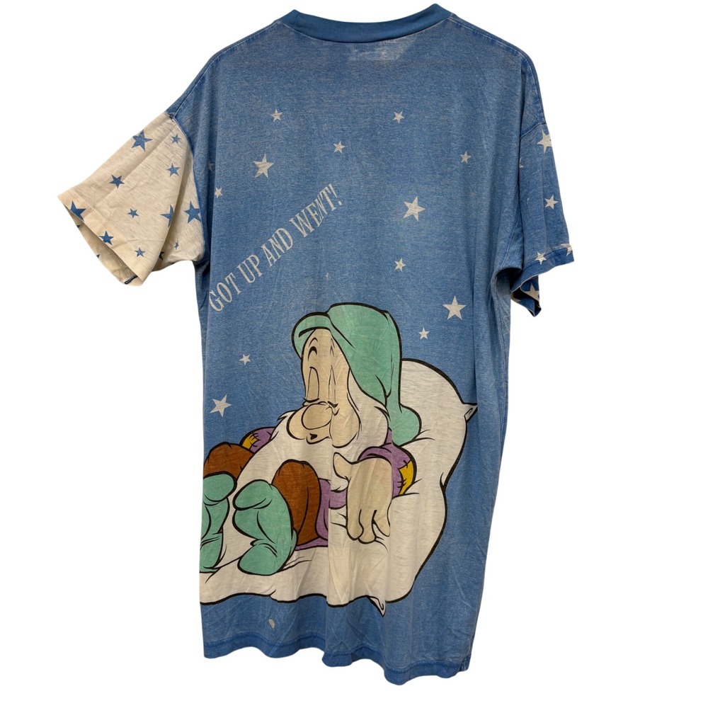 Vintage Disney Snow White Sleepy Dwarf Get Up And Go Sleep Shirt Blue Stars OS - Picture 15 of 16